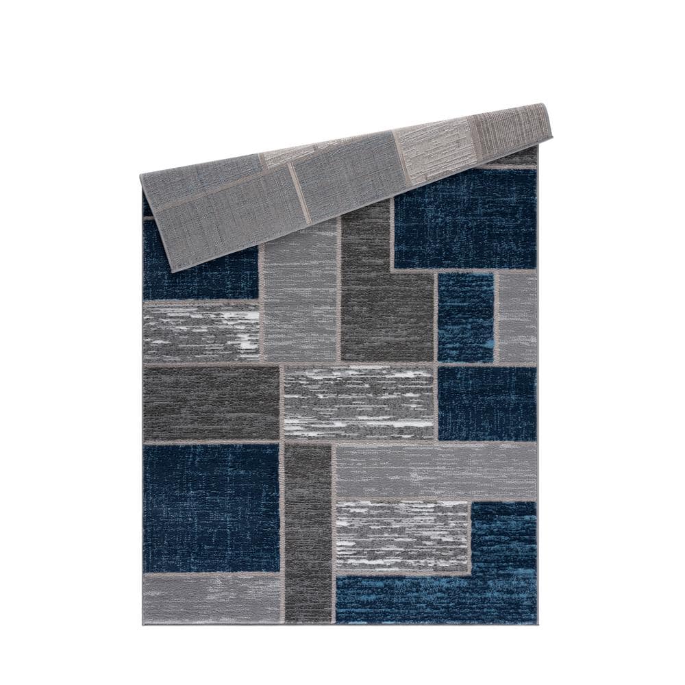 Blue and Gray Geometric Synthetic 4' x 6' Area Rug