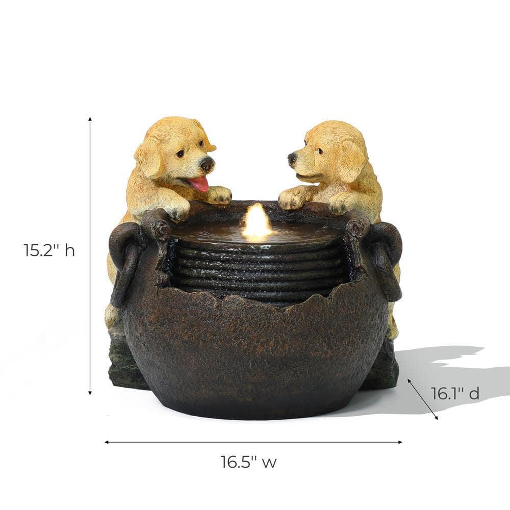 Farmhouse Resin Outdoor Fountain with Puppies and Lights