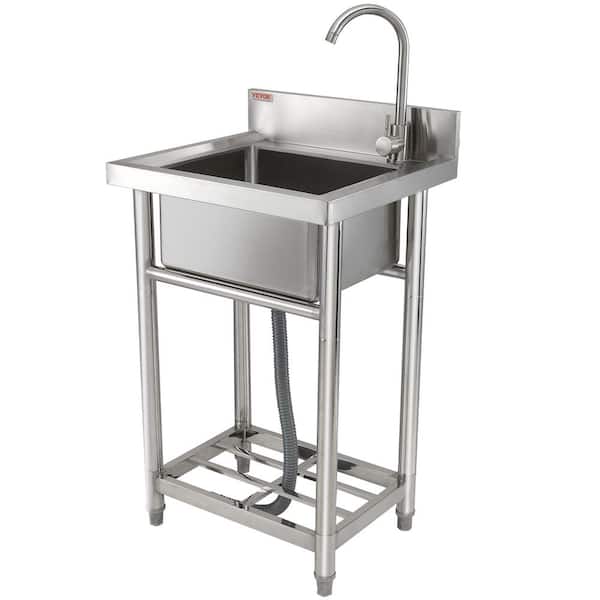 VEVOR Stainless Steel Utility Sink 39.4 x 19.1 x 37.4 in. Free Standing Single Bowl Commercial Kitchen Sink, NSF Certified, Silver
