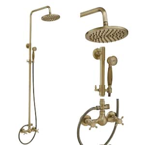 2-Spray Wall Bar Shower Kit 8 in. Round Rain Shower Head with Hand Shower Brass Pipe 2 Cross Knobs in Antique