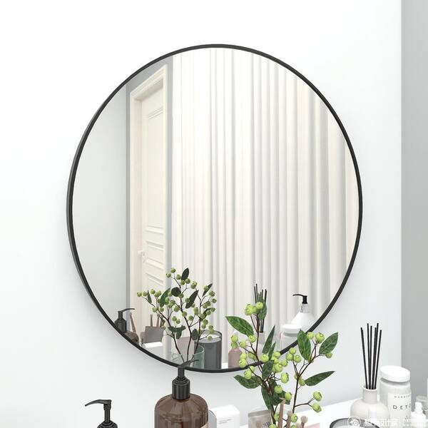 28 in. W x 28 in. H Round Framed for Wall Bathroom Vanity Mirror in Black