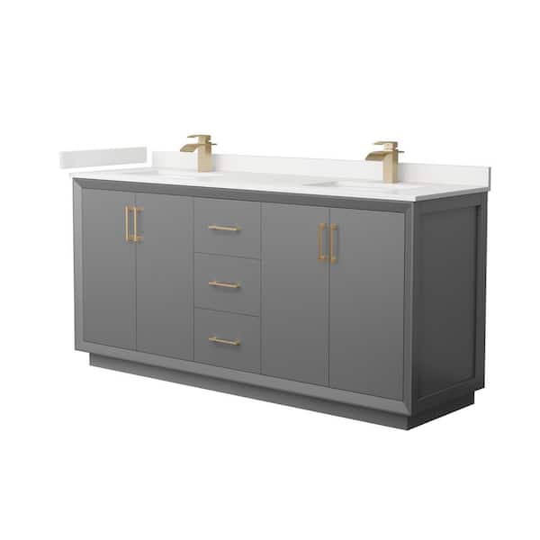 Wyndham Collection Strada 72 in. W x 22 in. D x 35 in. H Double Bath Vanity in Dark Gray with White Quartz Top