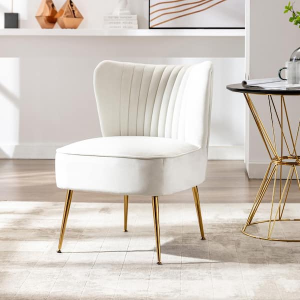 Trinity 22 in. Ivory Velvet Channel Tufted Accent Side Chair