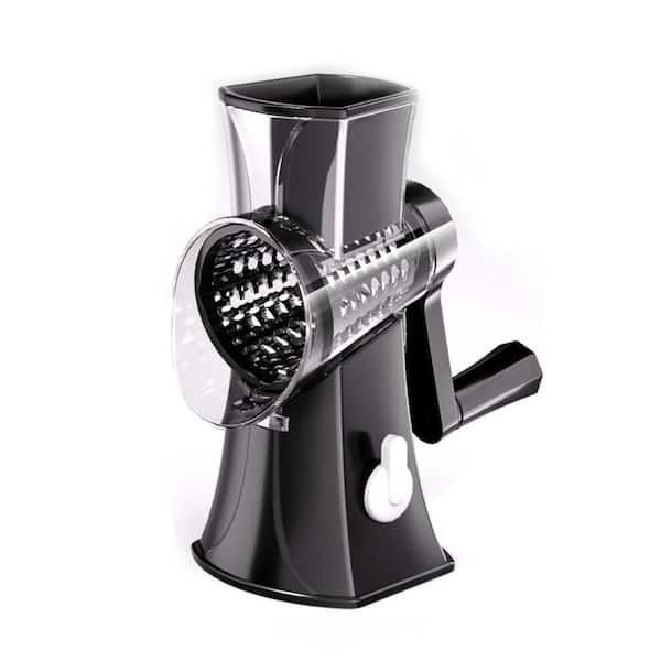 Stainless Steel Rotary Cheese Grater with 3 Interchangeable Blades, Large Mouth Design and Strong Suction Base for Home