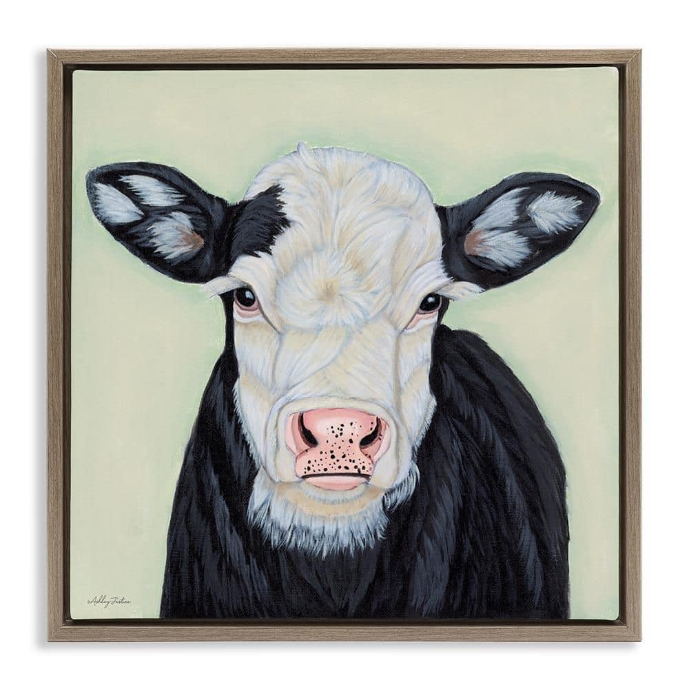 Cow with Spotted Ears by Ashley Justice Brown Floater Frame Animal Graphic Art Print 18 in. x 18 in. price history on PriceWatchPro