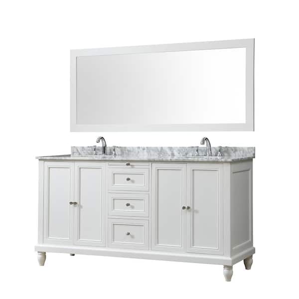 Direct Vanity Sink Classic 70 In Bath White With Carrara Marble Top Basins And 1 Large Mirror 6070d9 Wwc M - Long Bathroom Vanity Sink