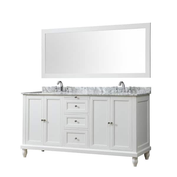 Direct Vanity Sink Classic 70 In Bath Vanity In White With Carrara Marble Vanity Top With White Basins And 1 Large Mirror 6070d9 Wwc M The Home Depot