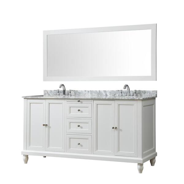 Direct vanity sink Classic 72 in. Bath Vanity in White with Carrara Marble Vanity Top in White with White basins and Mirror