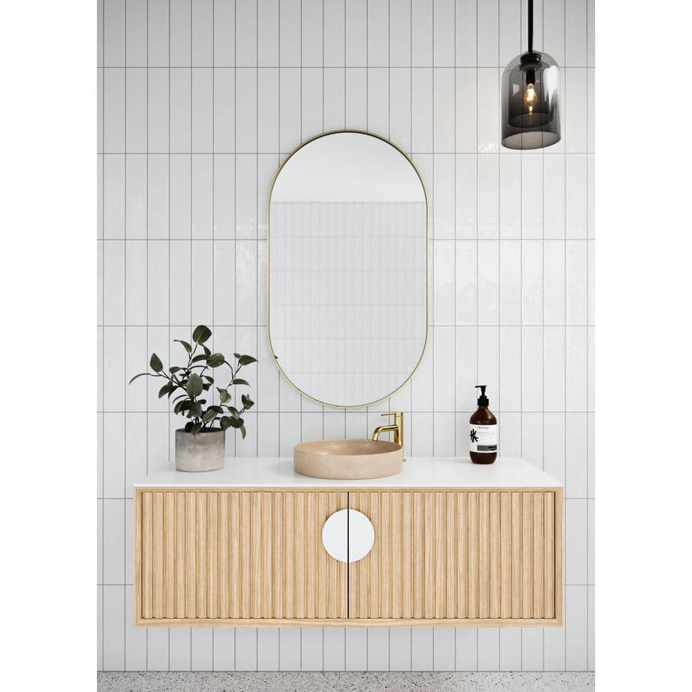 Satin Brass Oval Recessed Medicine Cabinet with Mirror