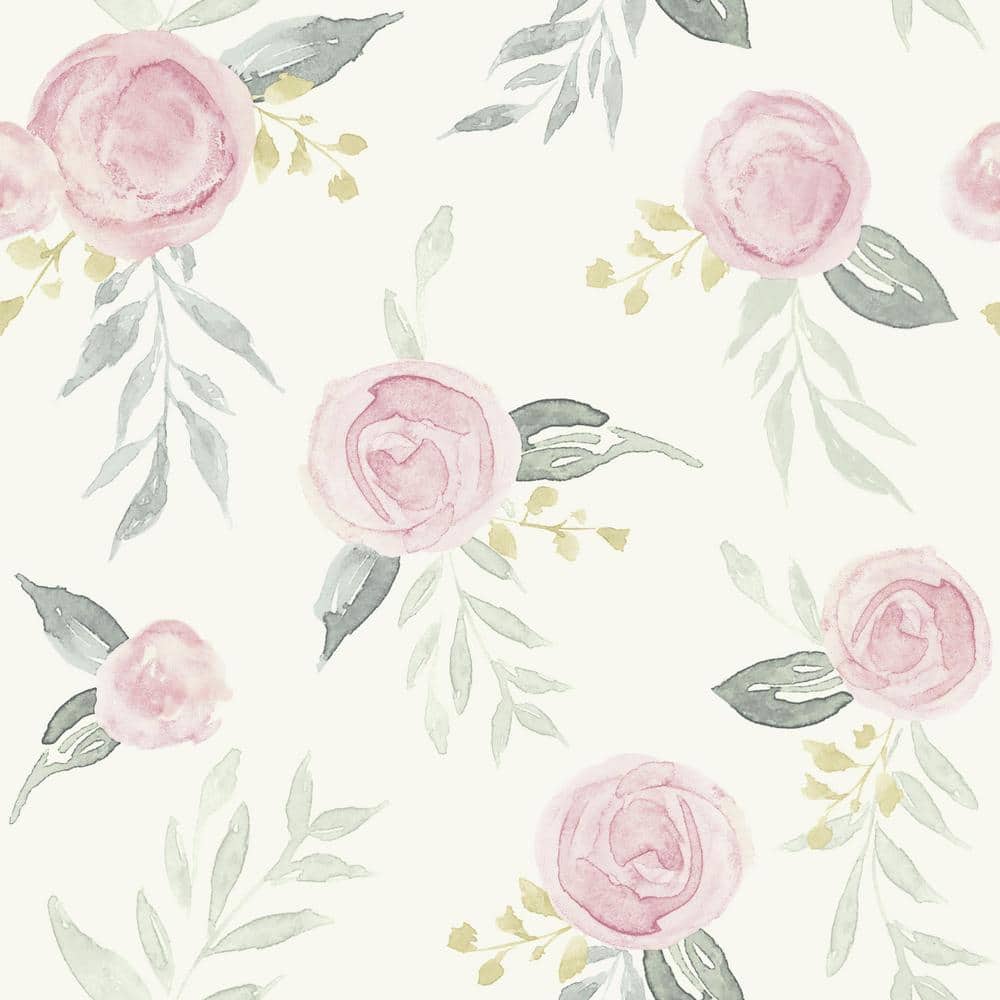 Magnolia Home by Joanna Gaines Watercolor Roses Spray and Stick Wallpaper, Pink -  MK1125