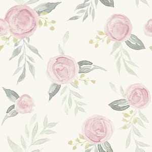 Watercolor Roses Pink Peel & Stick Repositionable Wallpaper Roll (Covers 34 Sq. Ft.)