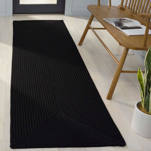 Braided Black 2 ft. x 8 ft. Machine Washable Solid Color Gradient Runner Rug