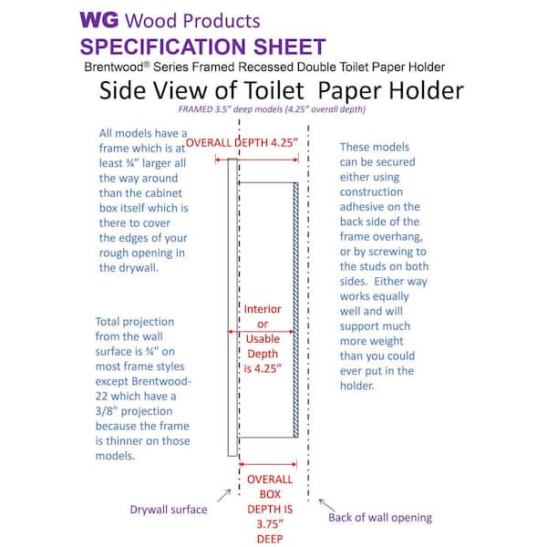 Brentwood-18, Recessed Wood Double Toilet Paper Holder