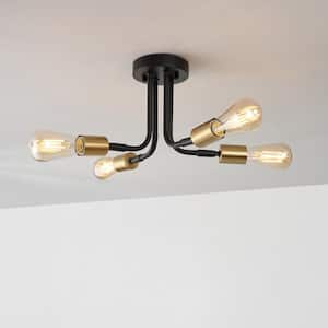 14.38 in. 4-Light Matte Black Minimalist Semi- Flush Mount Ceiling Light with No Bulbs Included
