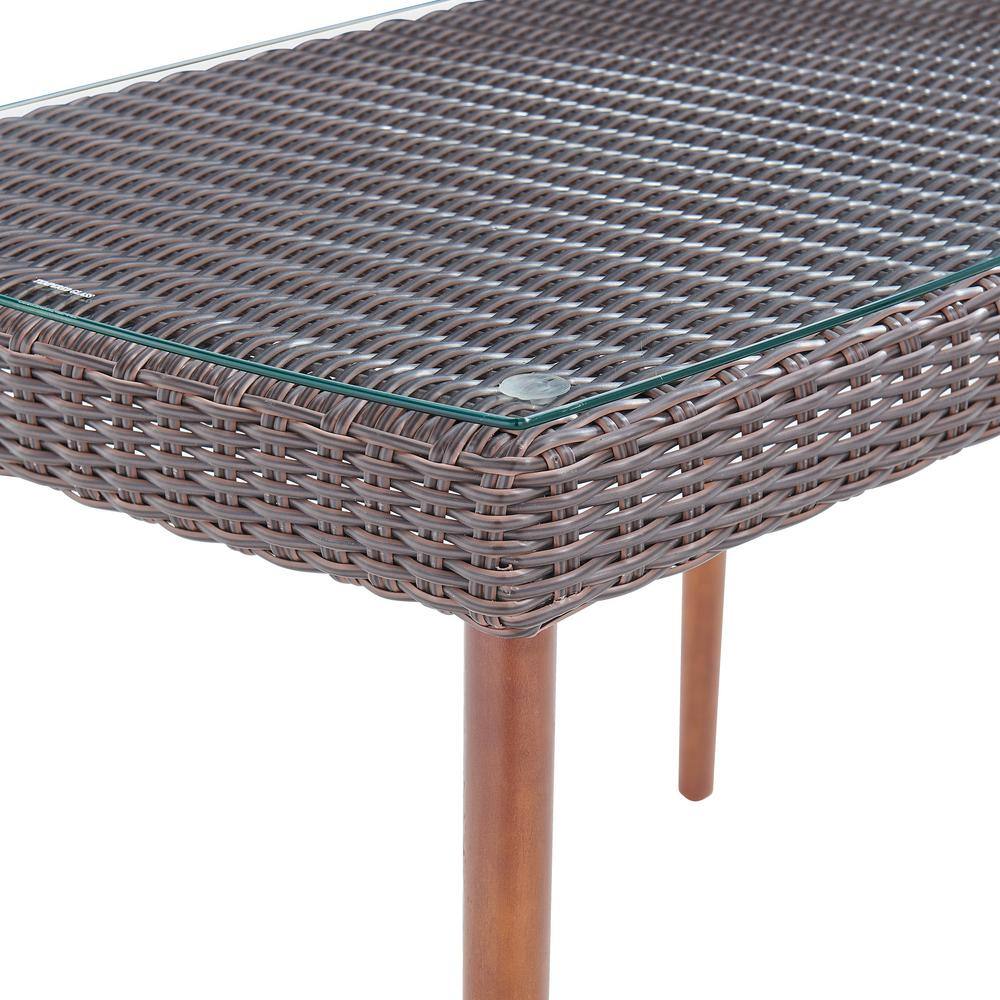 Athens Dark Brown Wicker and Glass Outdoor Cocktail Table