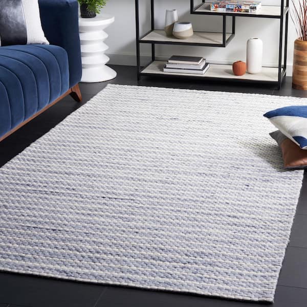 Marbella Blue Ivory 4 ft. X 6 ft. Border Striped Area Rug