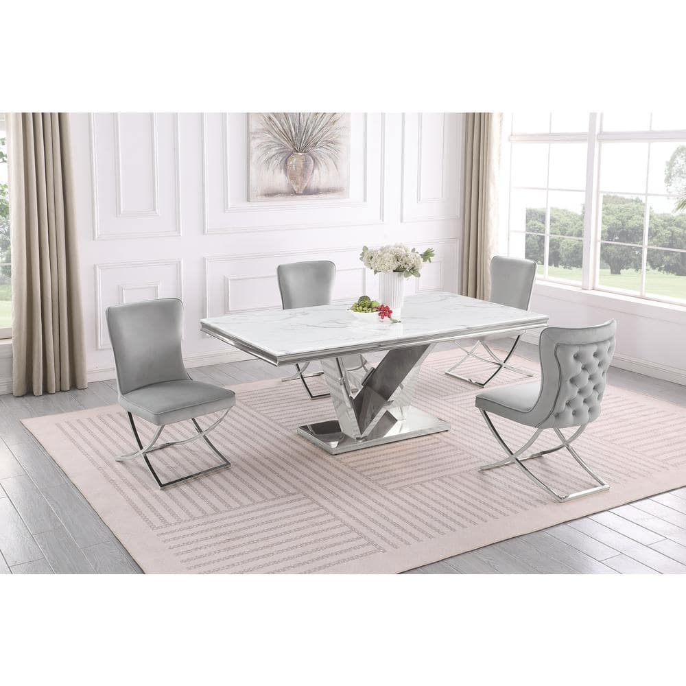 Titan Gray and Silver Faux Marble 5-Piece Dining Set