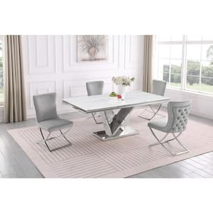 Titan 78 in. L Gray/Silver Faux Marble Dining Set (5-piece)