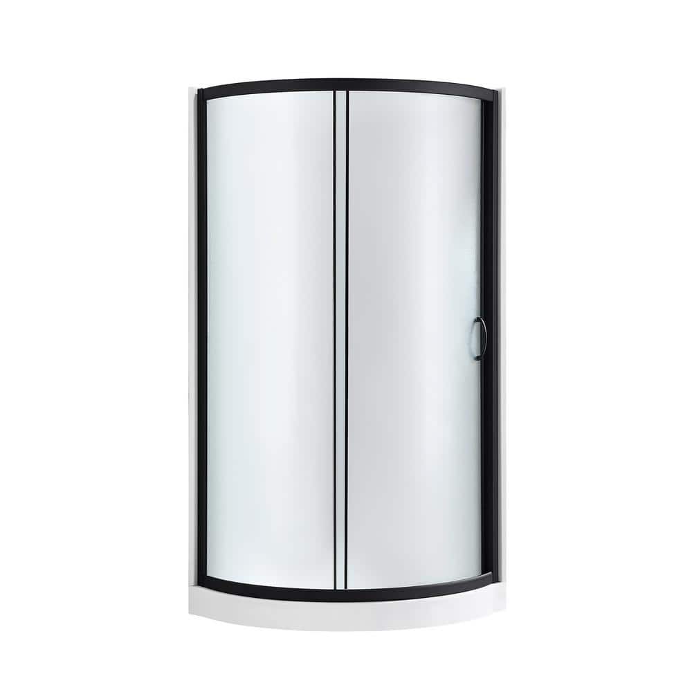 Matte Black Frosted Glass Round Corner Shower Kit
