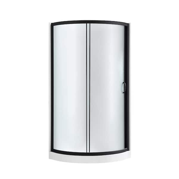 Breeze 34 in. L x 34 in. W x 77.36 in. H Corner Shower Kit with Frosted Framed Sliding Door in Black