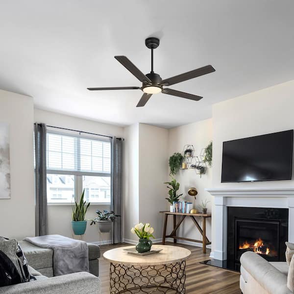 Essex 52 in. Integrated LED Indoor/Outdoor Black Smart Ceiling Fan with Light and Remote, Works w/Alexa/Google Home