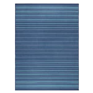 Basic Layne Modern Stripe Navy Blue Blue 8 ft. x 10 ft. Machine Washable Area Rug