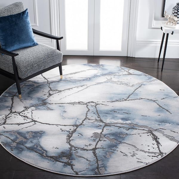 Craft Gray/Blue 9 ft. x 9 ft. Round Distressed Abstract Area Rug
