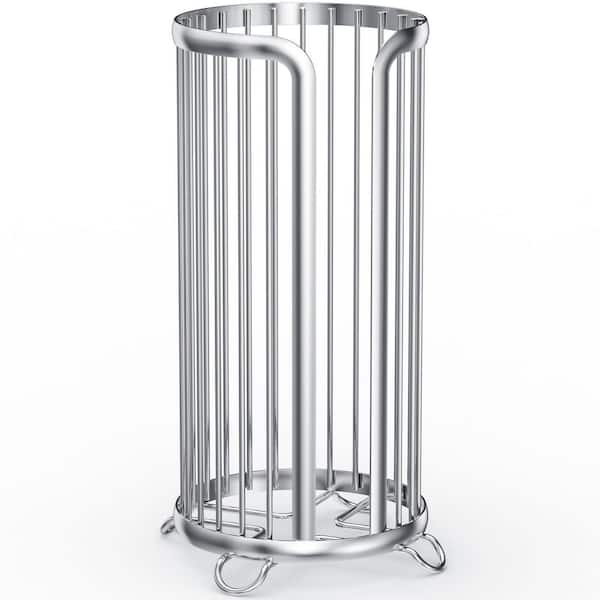 1-Pack Freestanding Toilet Paper Holder in Silver, Minimalistic Toilet Tissue Organizer Stand, Reserve Mega Rolls