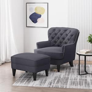Correia Grey Fabric Upholstered Club Chair with Ottoman