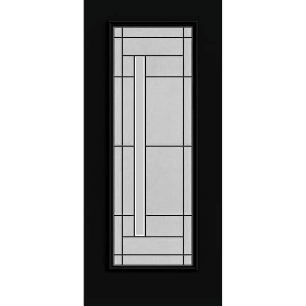 JELD-WEN 36 in. x 80 in. Full View Atherton Decorative Glass Black Fiberglass Front Door Slab