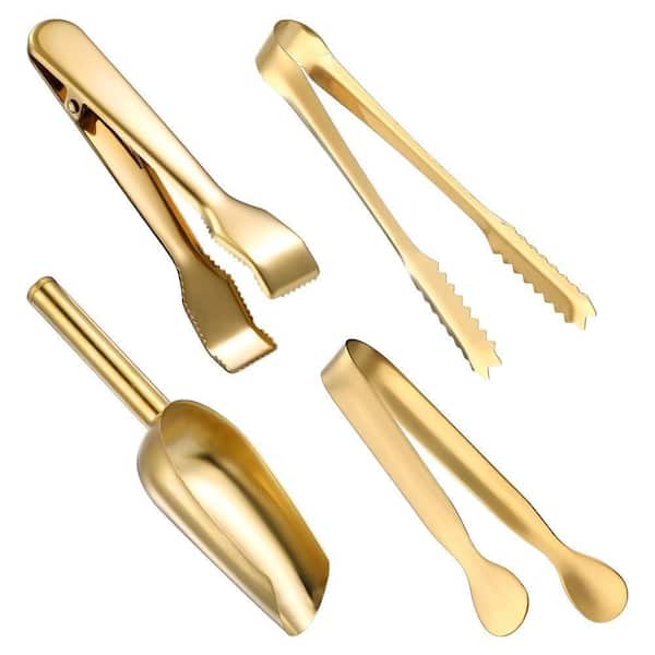 Barware Gold Polished Stainless Steel Serving Tongs and Scoop Set for Buffet, Wedding, Party and Home Kitchen Use