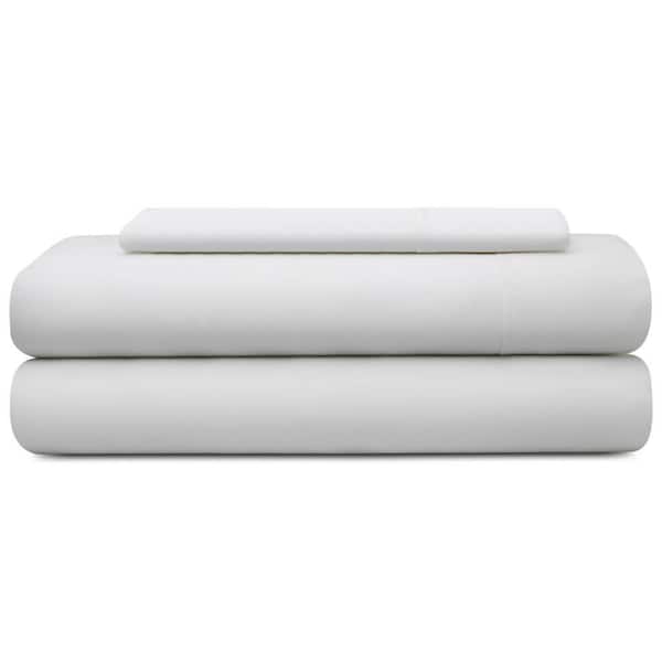 Brookside 3-Piece White Solid Cotton Twin Sheet Set