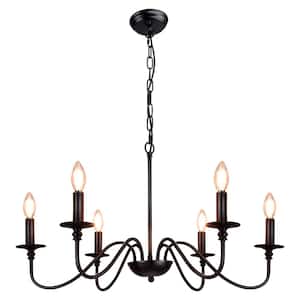 6-Light Black Farmhouse Chandeliers, Industrial Iron Candle Ceiling Pendant Light
