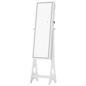 White Lockable Standing Jewelry Armoire Organizer with Full-Length Mirror, With LED Lights