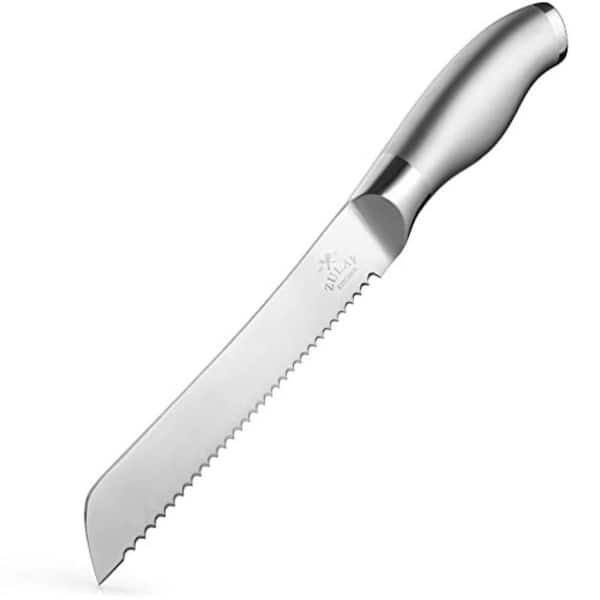 Zulay Kitchen 8 in. Blade Stainless Steel Full Tang Serrated Edge Bread Knife with Rubber Handle
