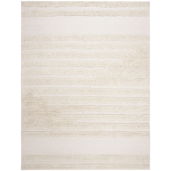 Kenya Ivory 8 ft. x 10 ft. High-Low Flokati Chevron Solid Color Area Rug