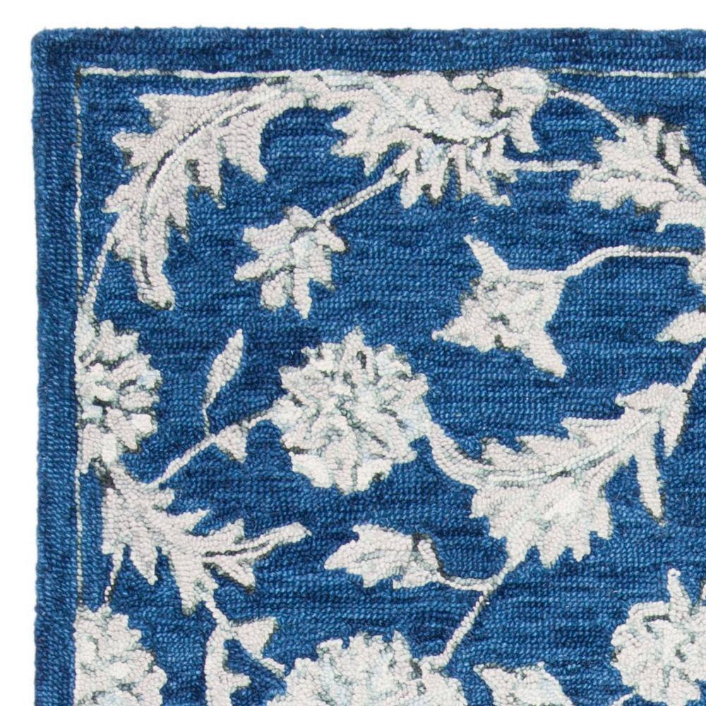 Navy and Grey Hand-Tufted Wool Floral 4' x 6' Rug