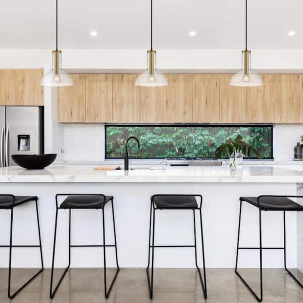 Nova 60-Watt 1-Light Matte Black Modern Pendant Light with Clear Seedy Glass Shade and No Bulbs Included