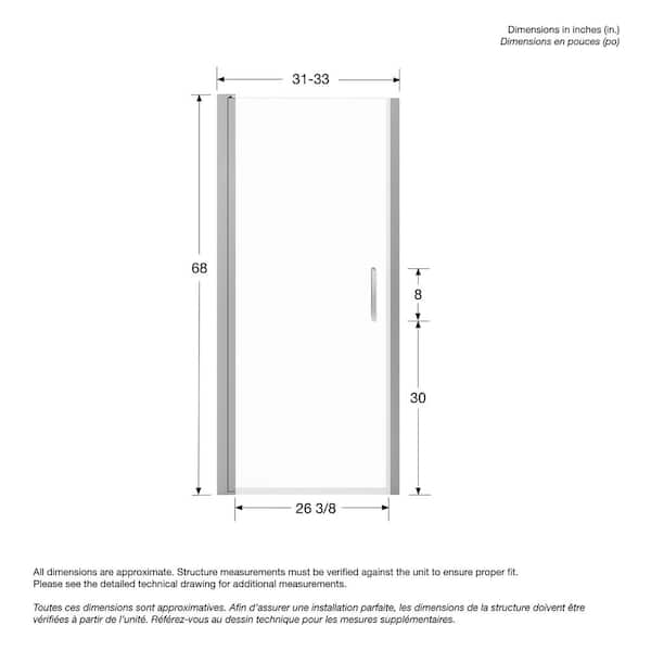 MAAX Manhattan 31 in. to 33 in. W x 68 in. H Frameless Pivot