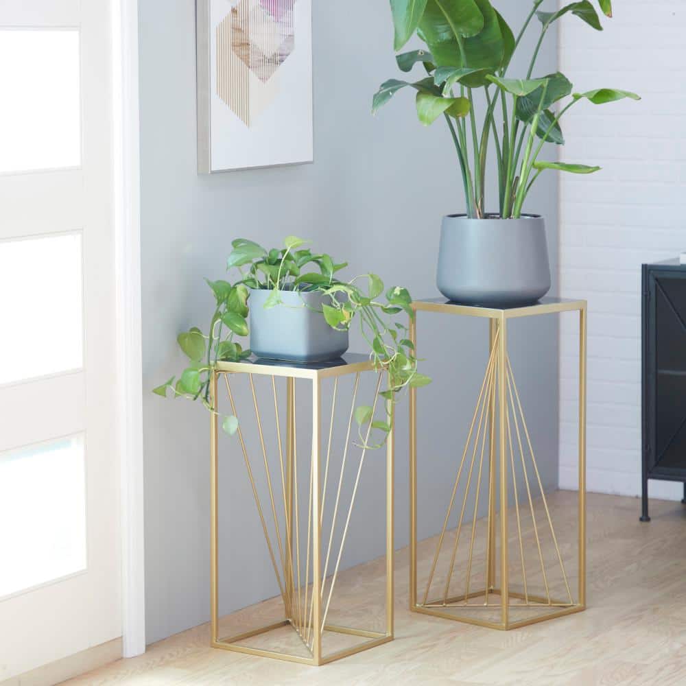 Set of 2 Gold and Black Marble Display Stands