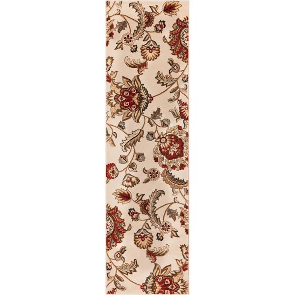 Well Woven Barclay Ashley Oriental Ivory 2 ft. x 7 ft. Country and Floral Runner Rug