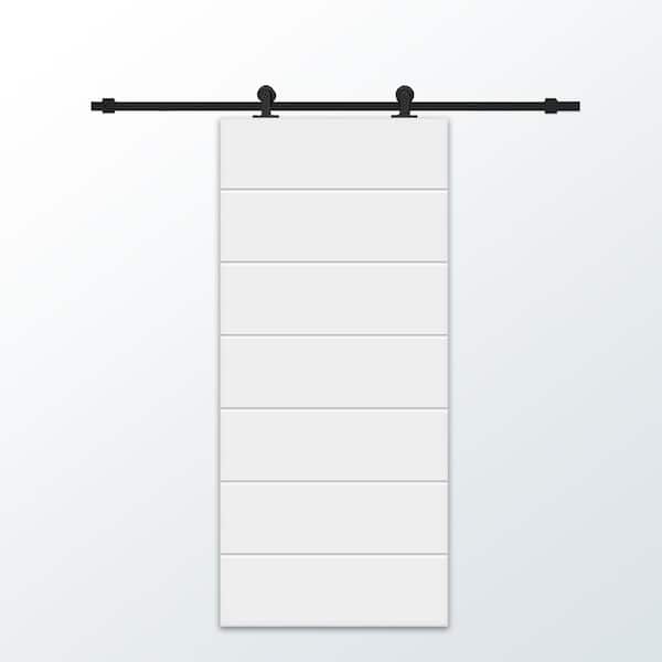 CALHOME 30 in. x 96 in. White Stained Composite MDF Paneled Interior Sliding Barn Door with Hardware Kit