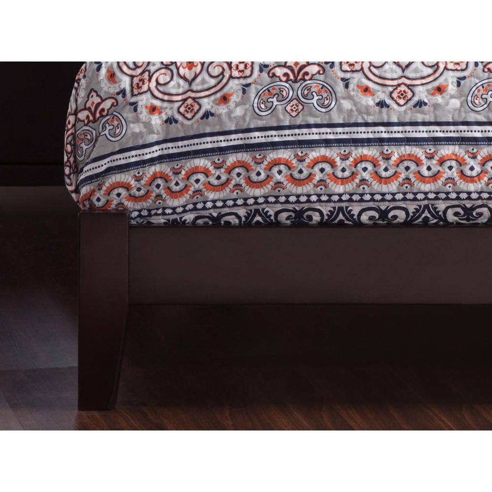 Espresso Queen Wood Platform Bed with Upholstered Headboard