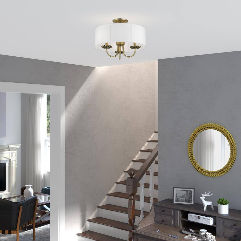 Brookdale Antique Brass 3-Light Semi-Flush Drum Shade Fixture