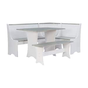 Becker 3-Piece L-Shaped White and Gray Wood Top Nook Dining Set Seats 5