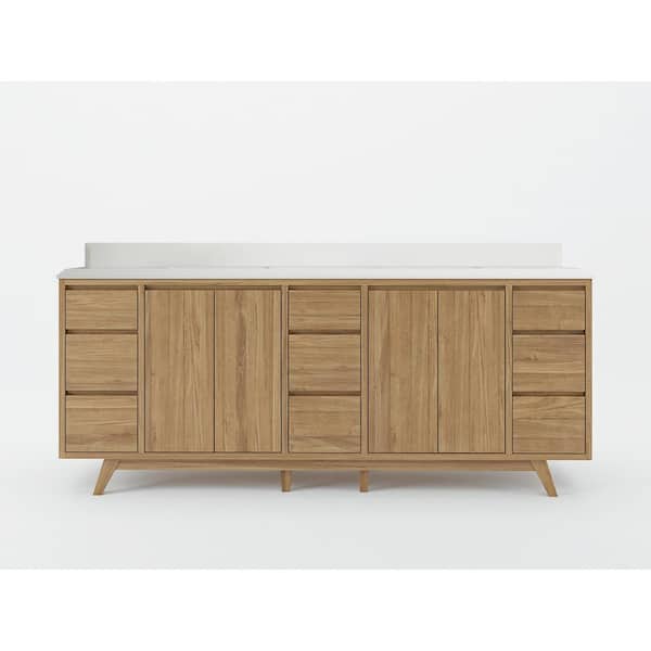 Willow Collections Madison Teak 84 in. W x 22 in. D x 36 in. H Double Sink Bath Vanity in Golden Teak with Cove Edge White Quartz