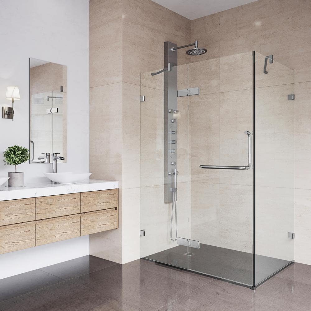 Monteray Frameless Clear Glass Shower Enclosure with Brushed Nickel Hardware