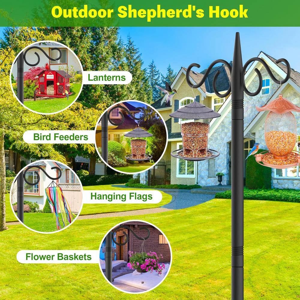 110 Inch Black Metal Double Shepherd Hook for Outdoor Garden