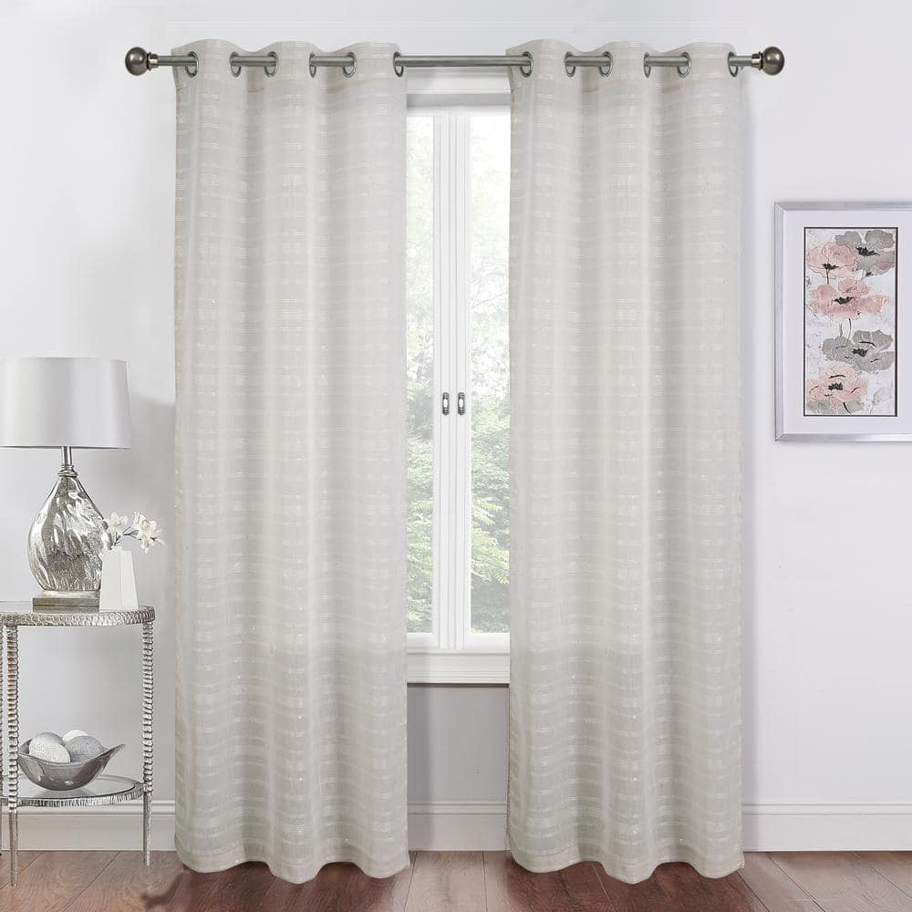 Shimmer Lurex 74 in. x 84 in. Grommet Sheer Panel Pair in Beige