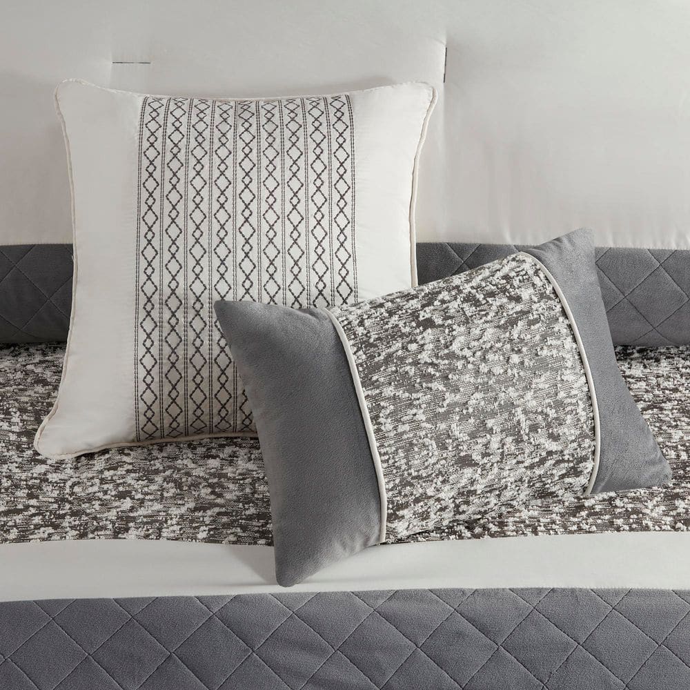Gray Queen Jacquard Microfiber 7-Piece Comforter Set